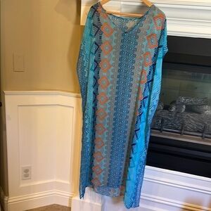 Blue and Orange Geometric Pattern Swim Coverup